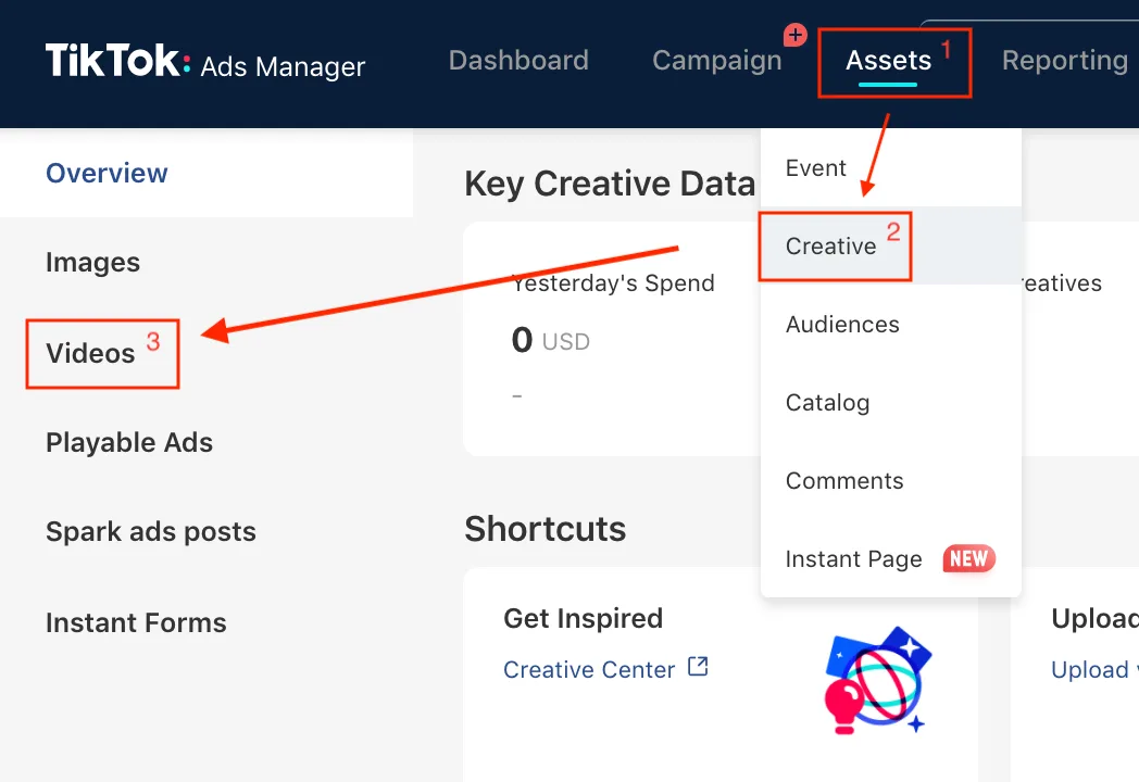 A screenshot showcasing where to upload your TikTok ad creative in the ads manager.