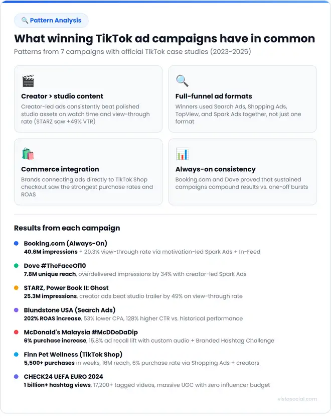 An infographic sharing what winning TikTok ad campaigns have in common.