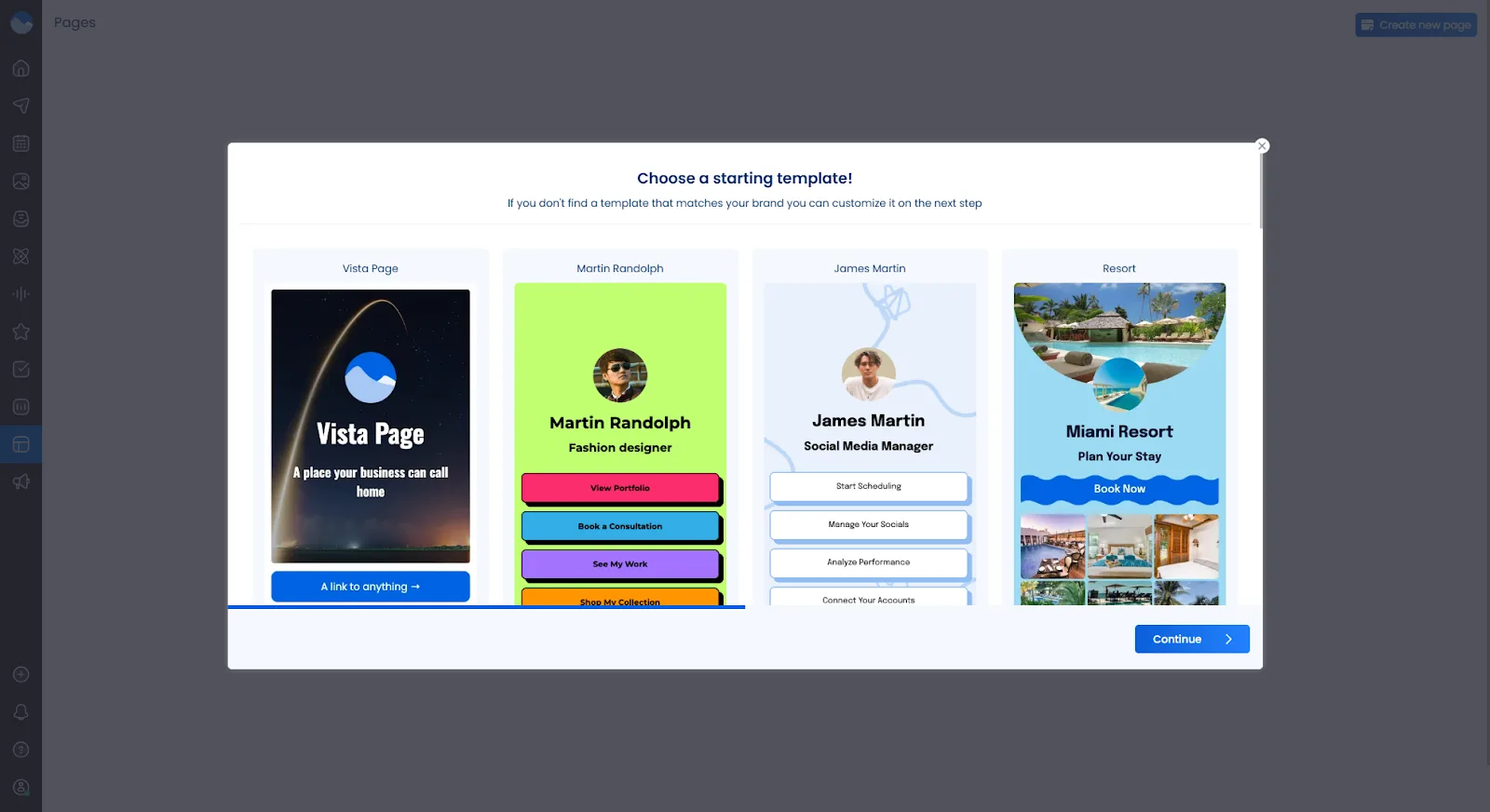 The link-in-bio page builder in Vista Social.