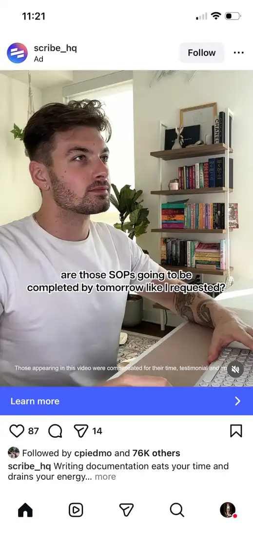 A screenshot of a video ad example on Instagram.