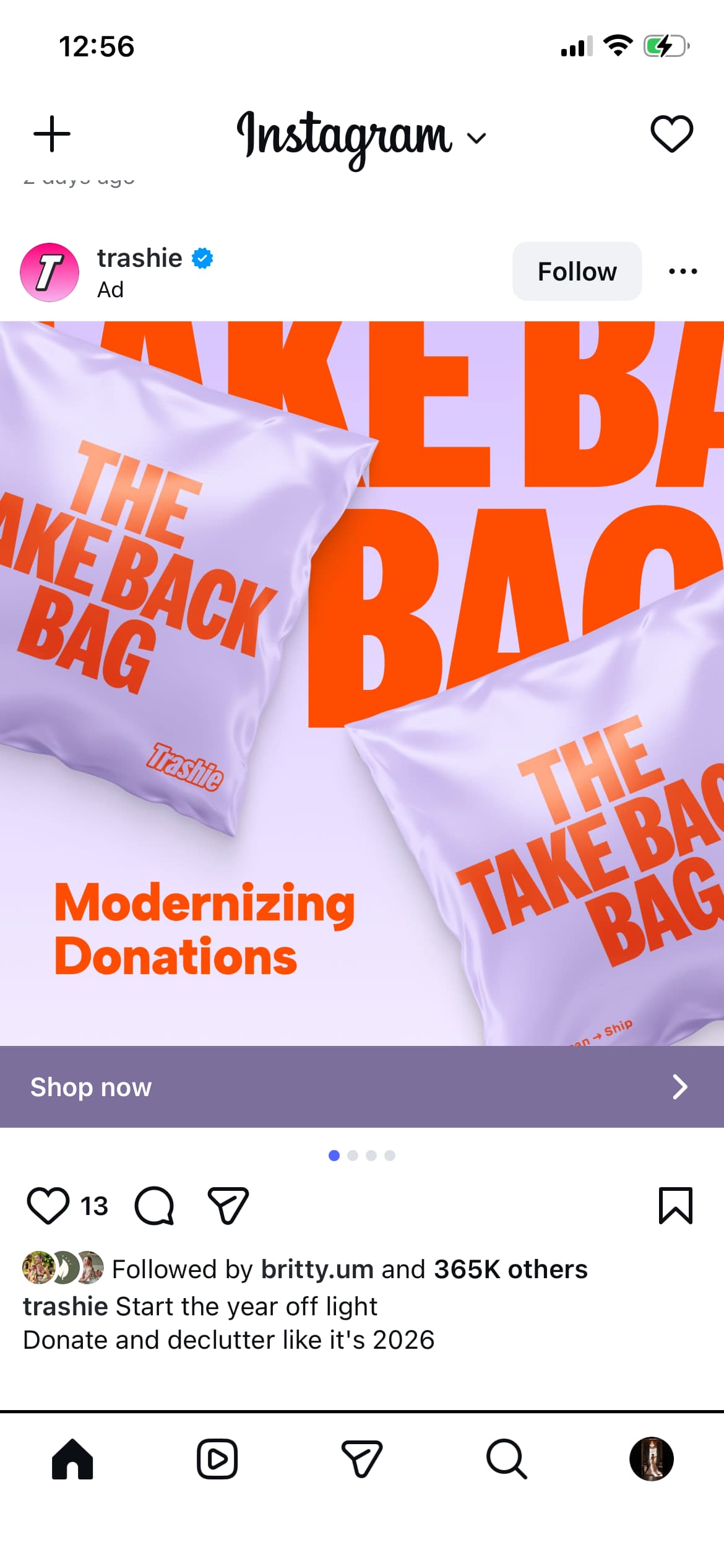 A screenshot of a carousel ad example on Instagram.