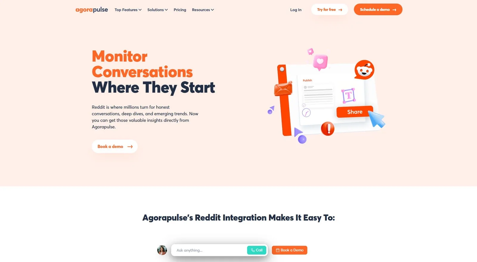 Reddit marketing tool Agorapulse's website.