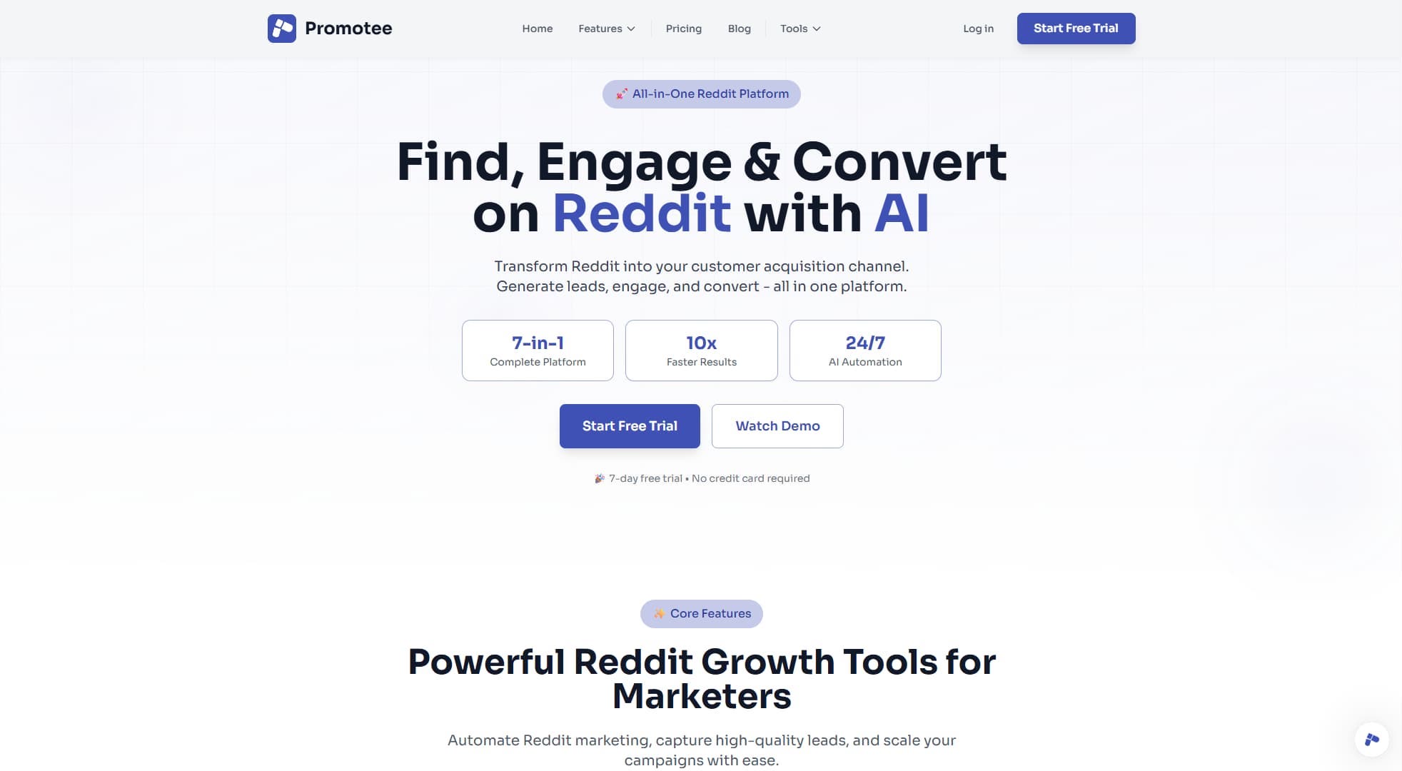 Reddit marketing tool Promotee's website.