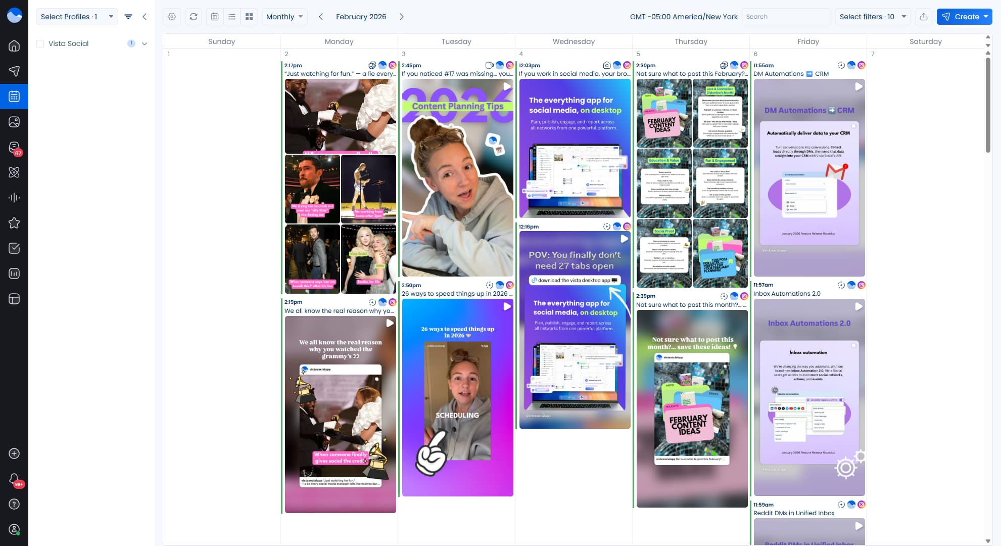 Vista Social's social media content calendar.