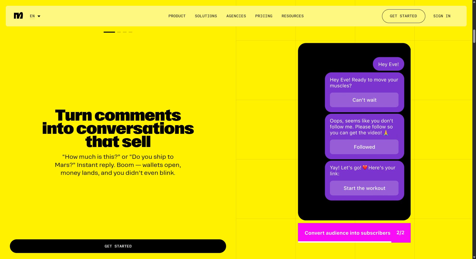 Manychat's website home page.