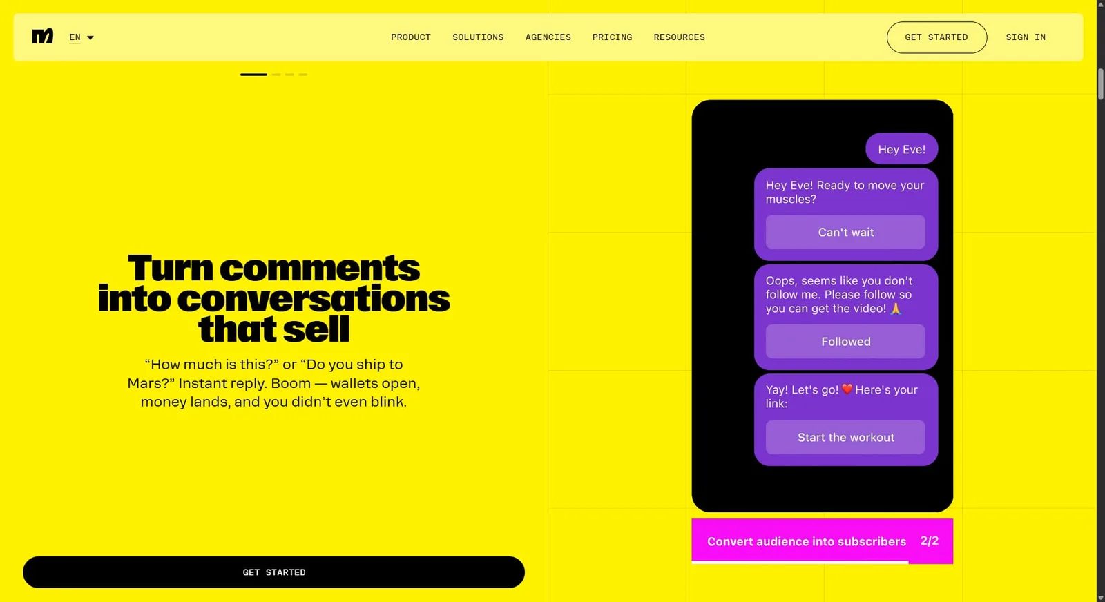 Manychat's website home page.