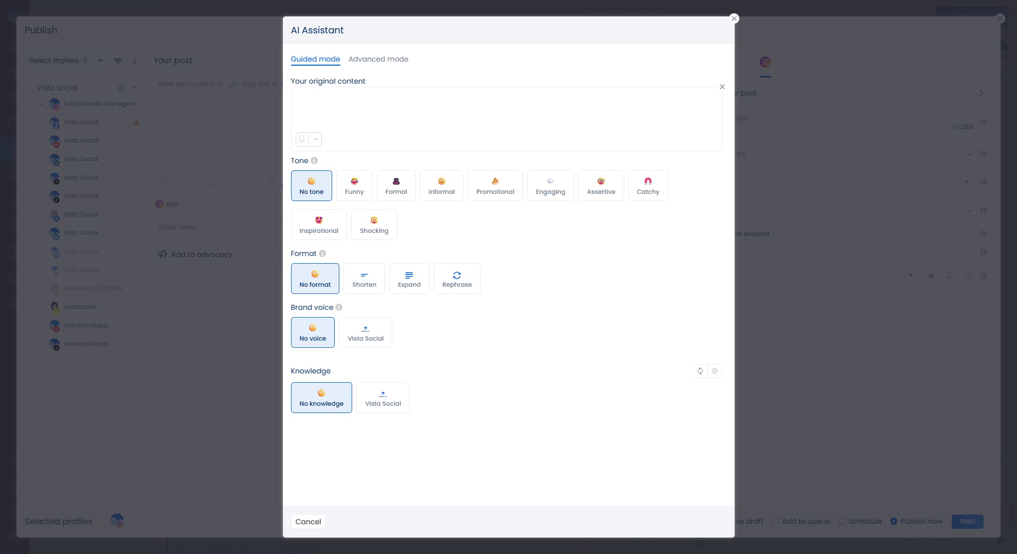 Vista Social's AI assistant.