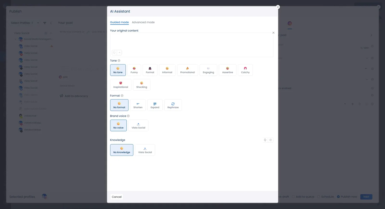 Vista Social's AI assistant.