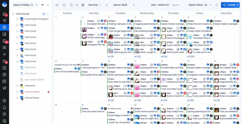 The content calendar in Vista Social.