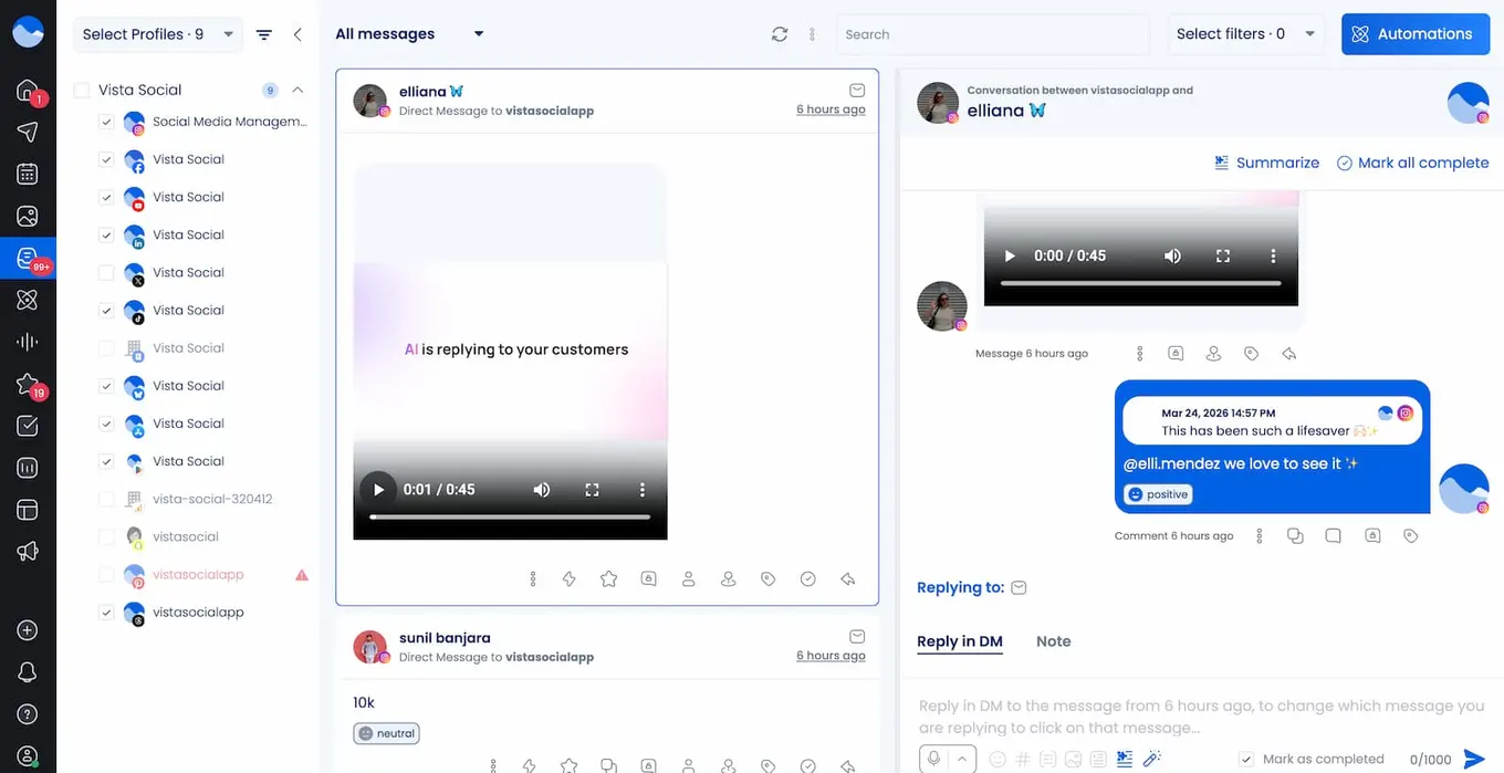 The social inbox in Vista Social.