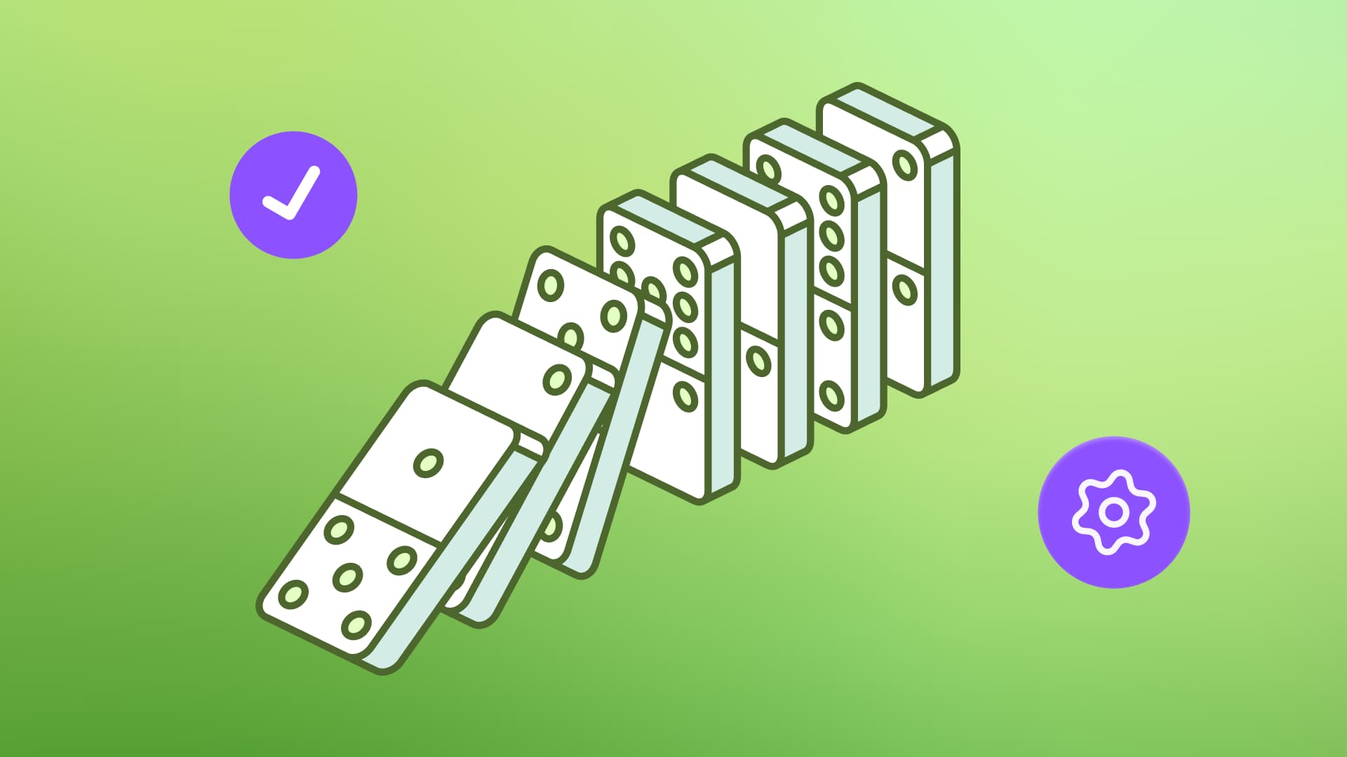 An illustration showcasing dominoes falling as they represent automations occuring.
