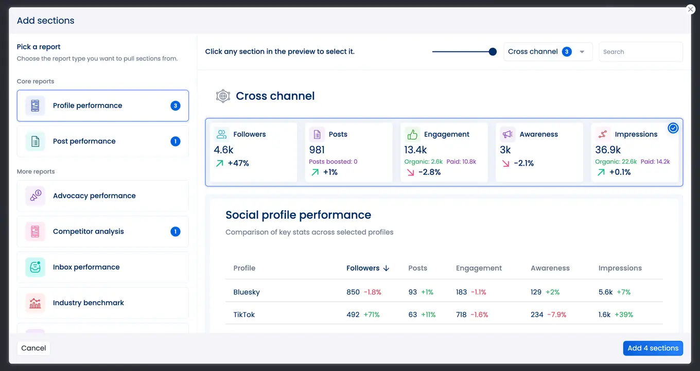 The custom report builder inside Vista Social.
