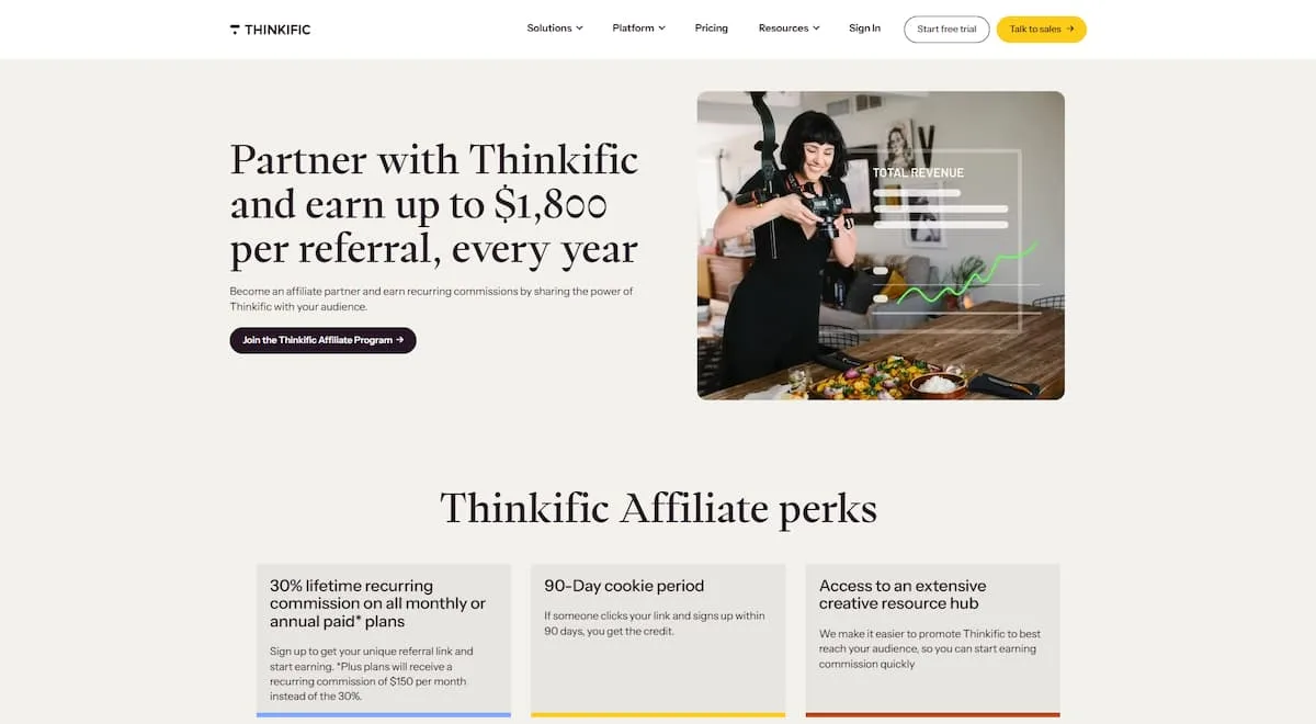 Thinkific's affiliate program details page.