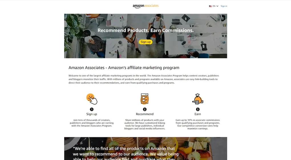 Amazon's affiliate program details page.