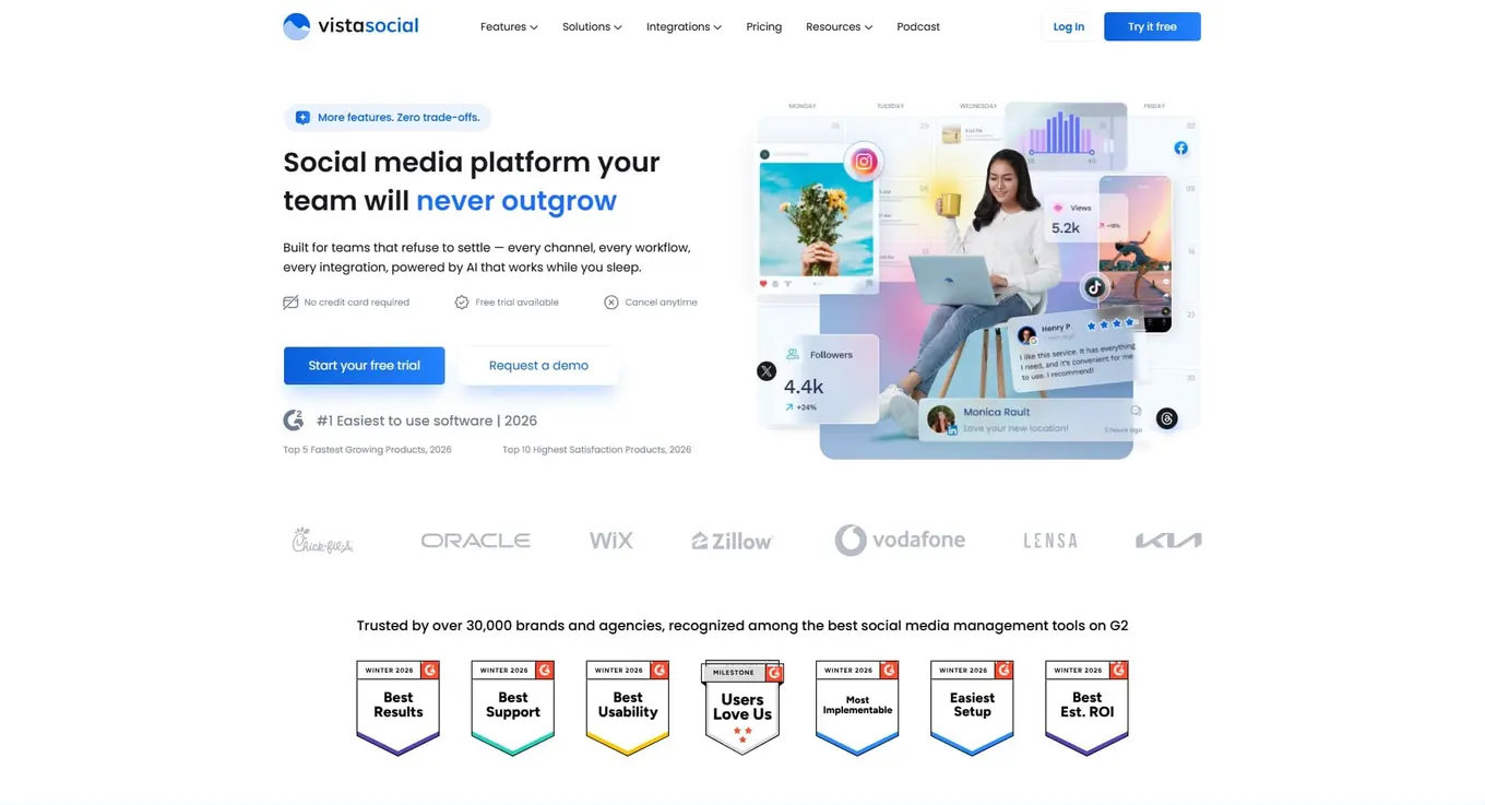 Community management tool Vista Social's website.