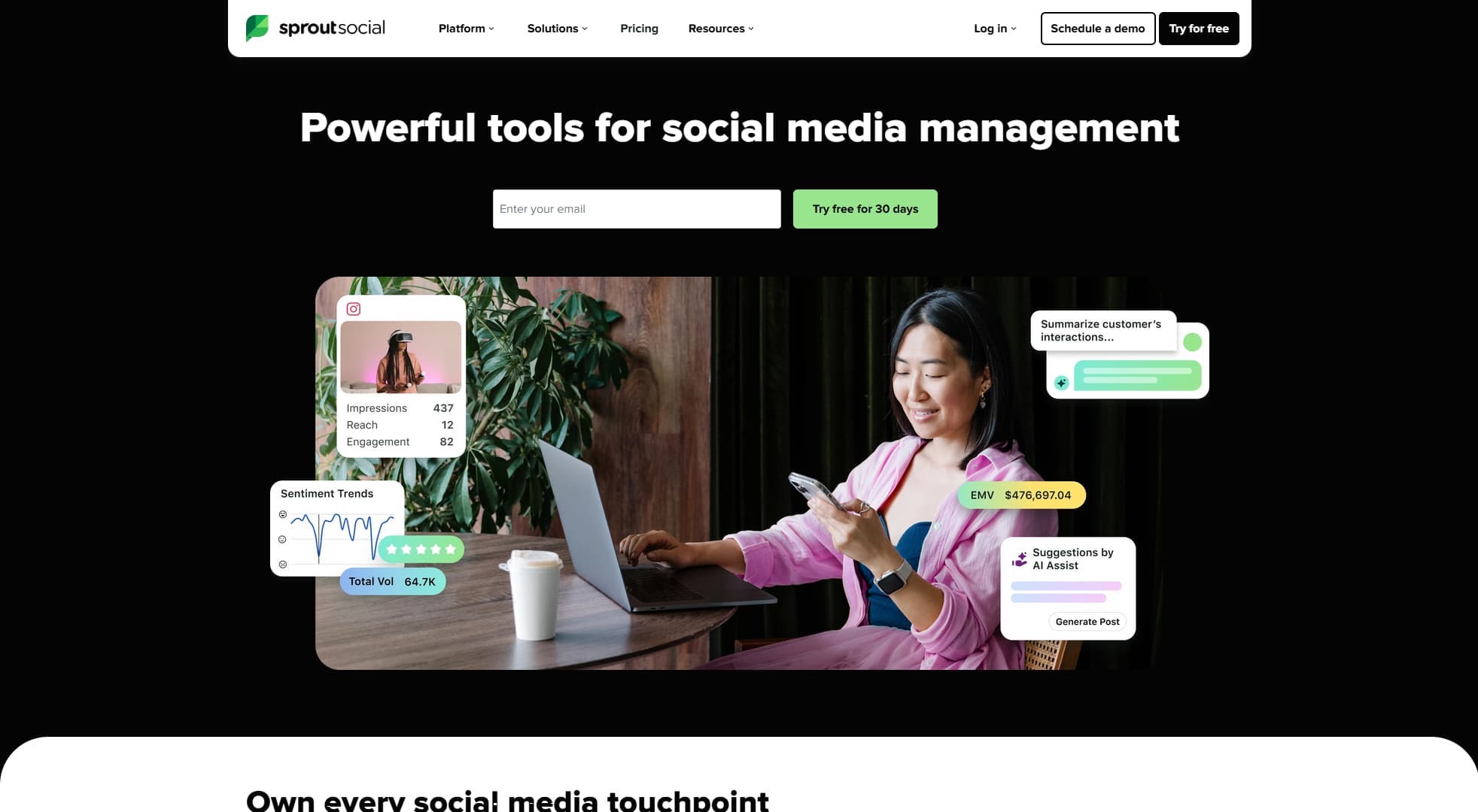 Community management tool Sprout Social's website.