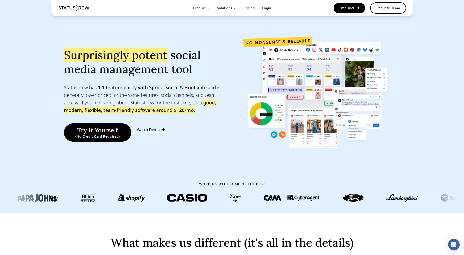 Community management tool Statusbrew's website.
