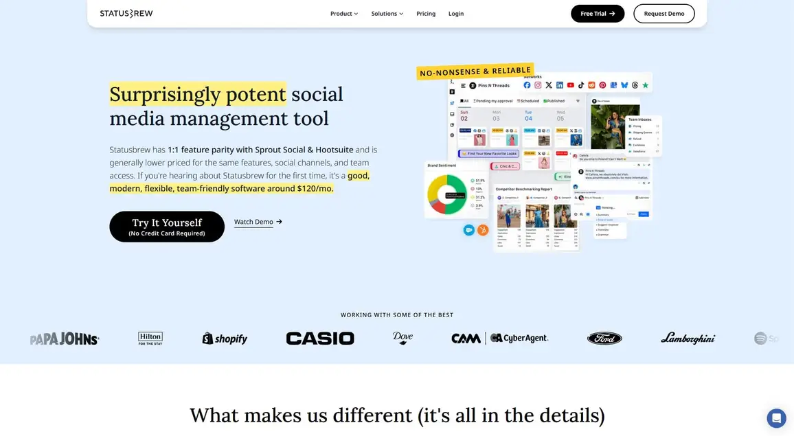 Community management tool Statusbrew's website.