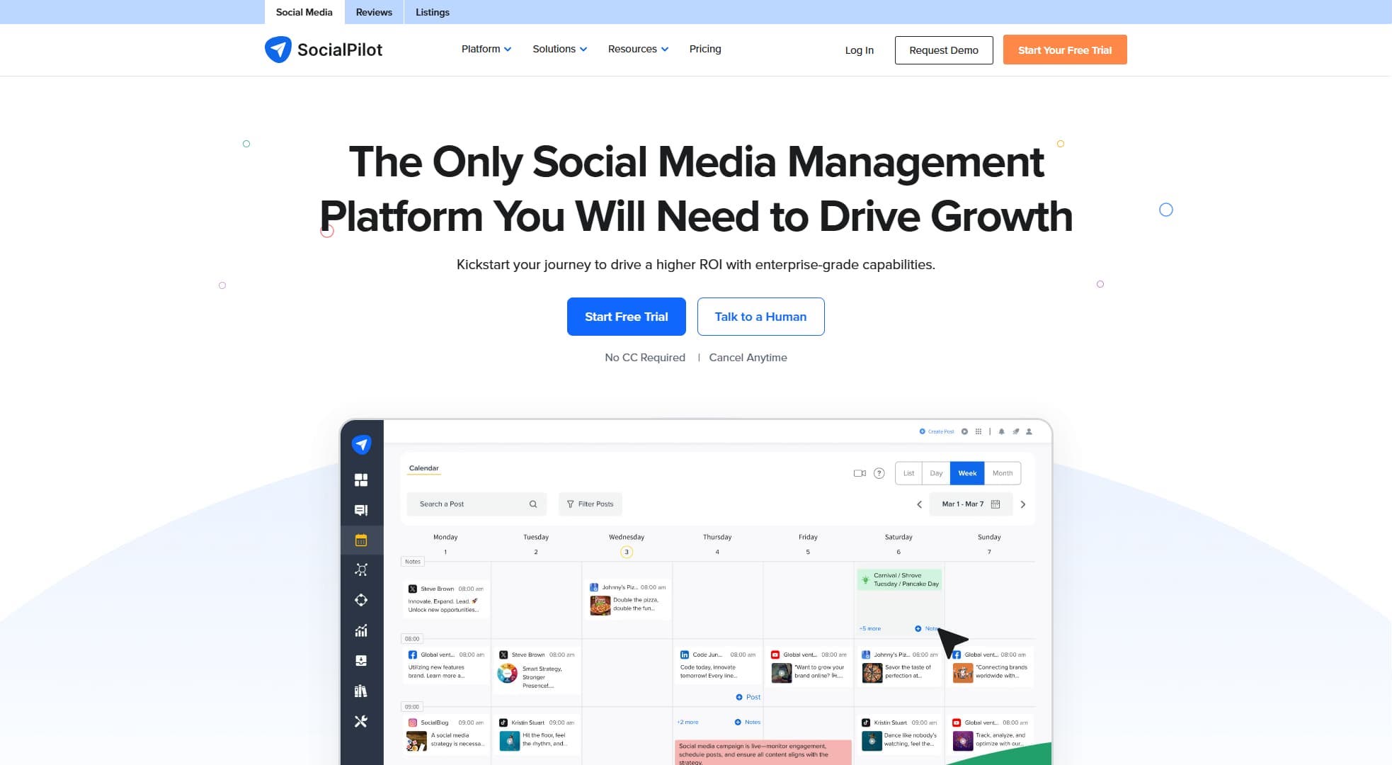 Community management tool SocialPilot's website.
