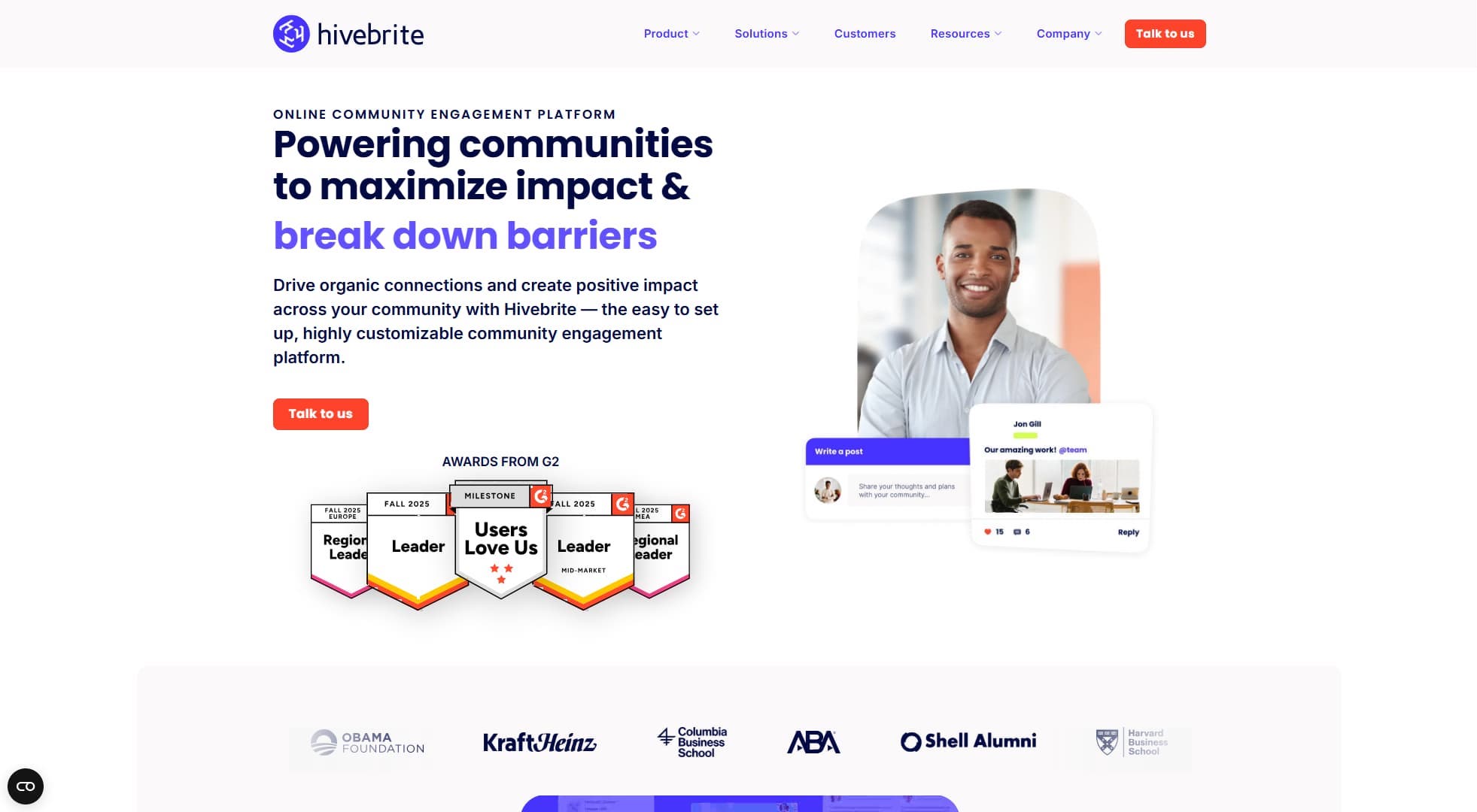 Community management tool HiveBrite's website.