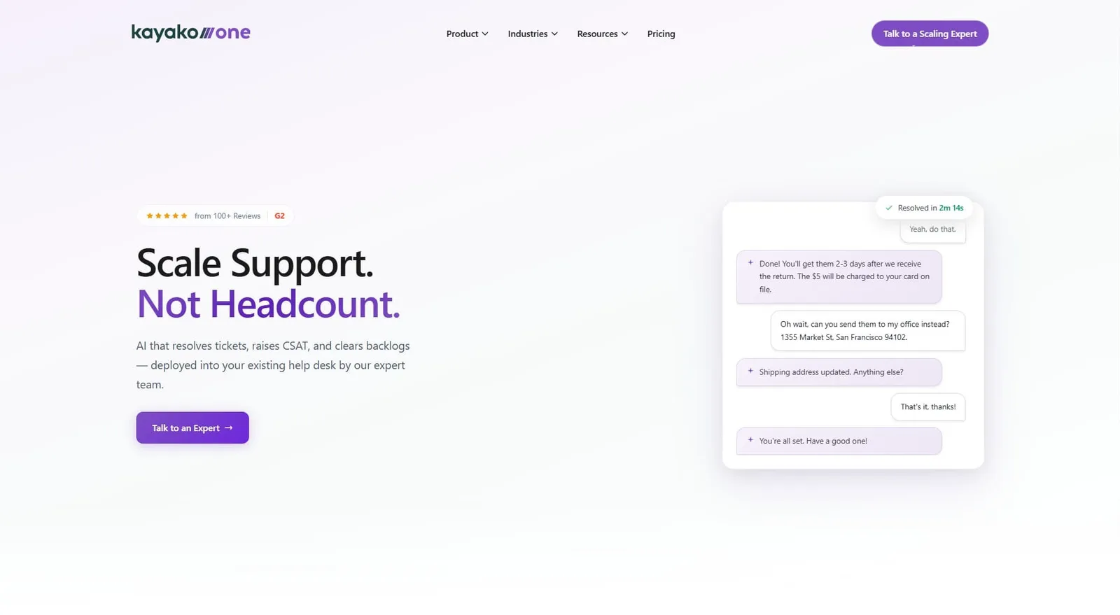Manychat alternative Kayako's website.