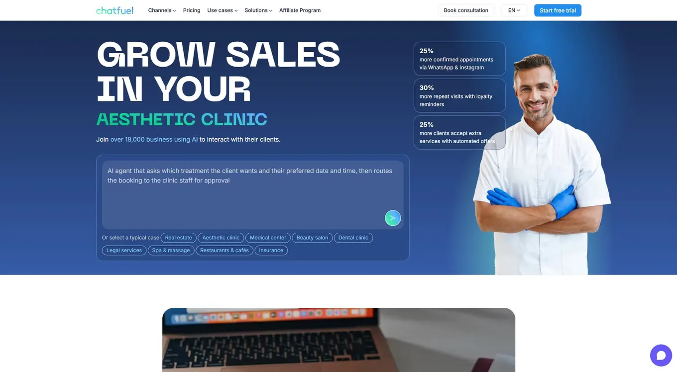 Manychat alternative Chatfuel's website.