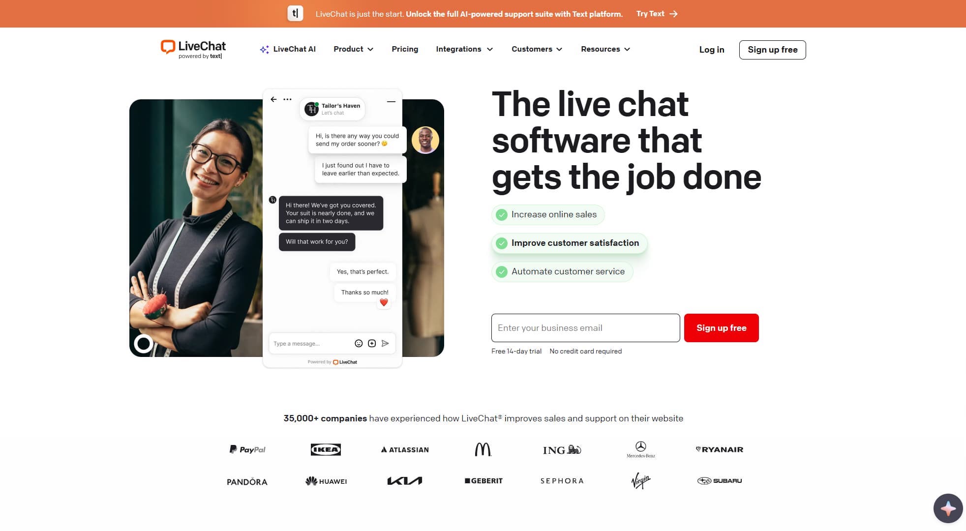 Manychat alternative LiveChat's website.