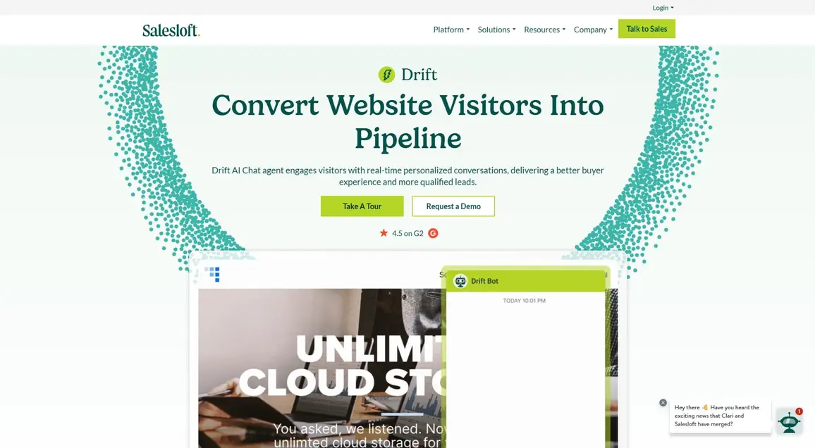 Manychat alternative Drift's website.