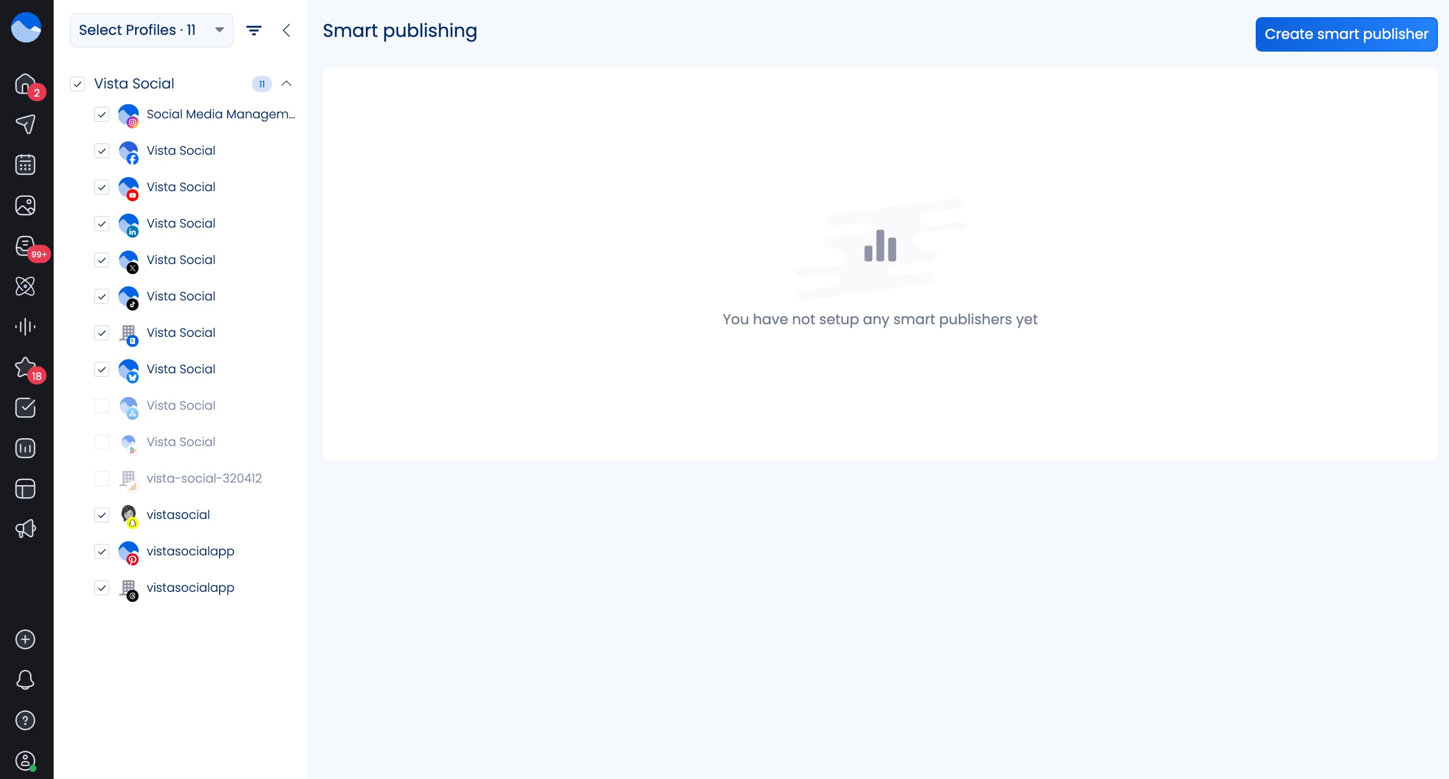 The Smart publishing interface in Vista Social.