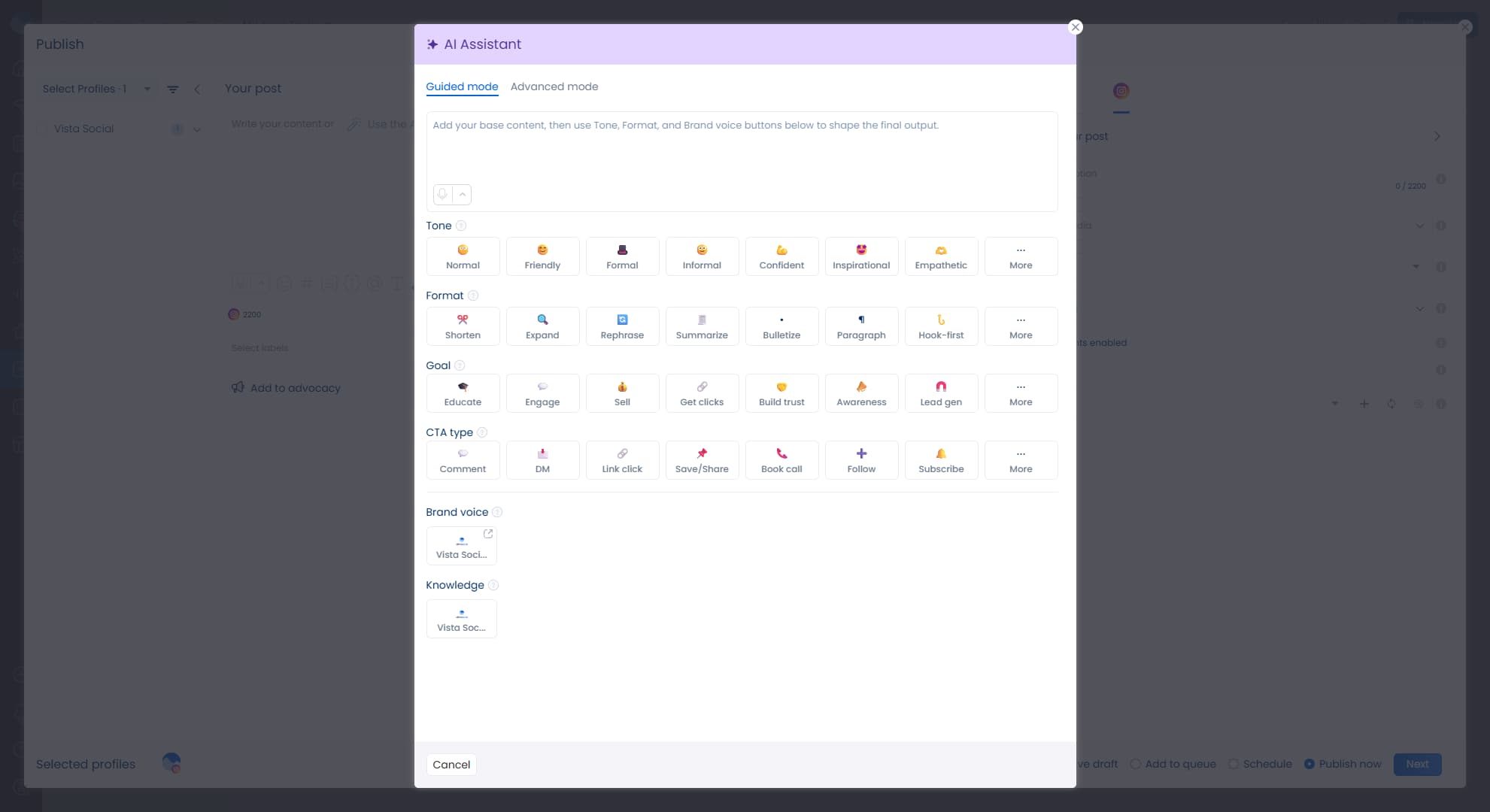 Vista Social's AI assistant.