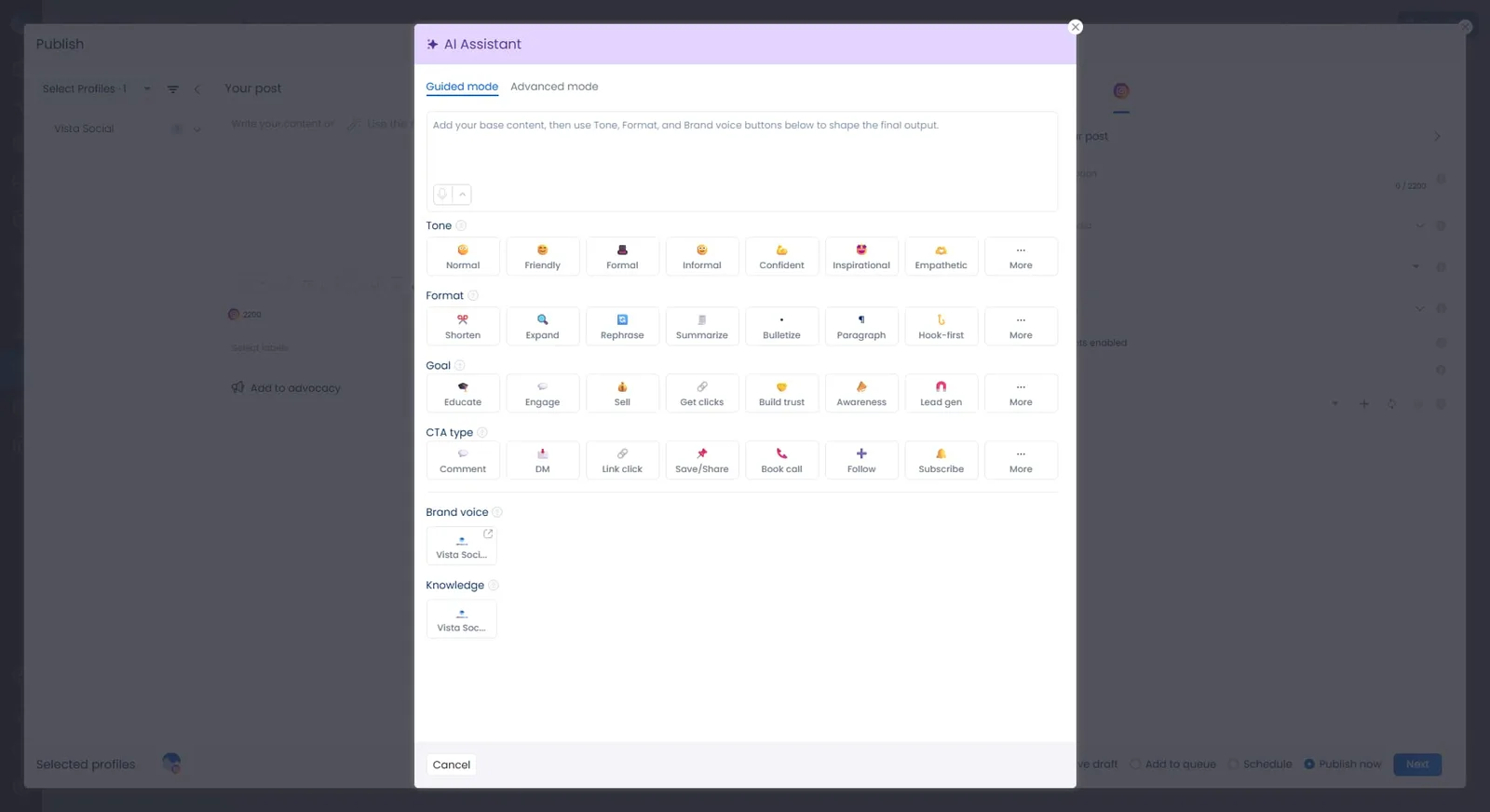 Vista Social's AI assistant.