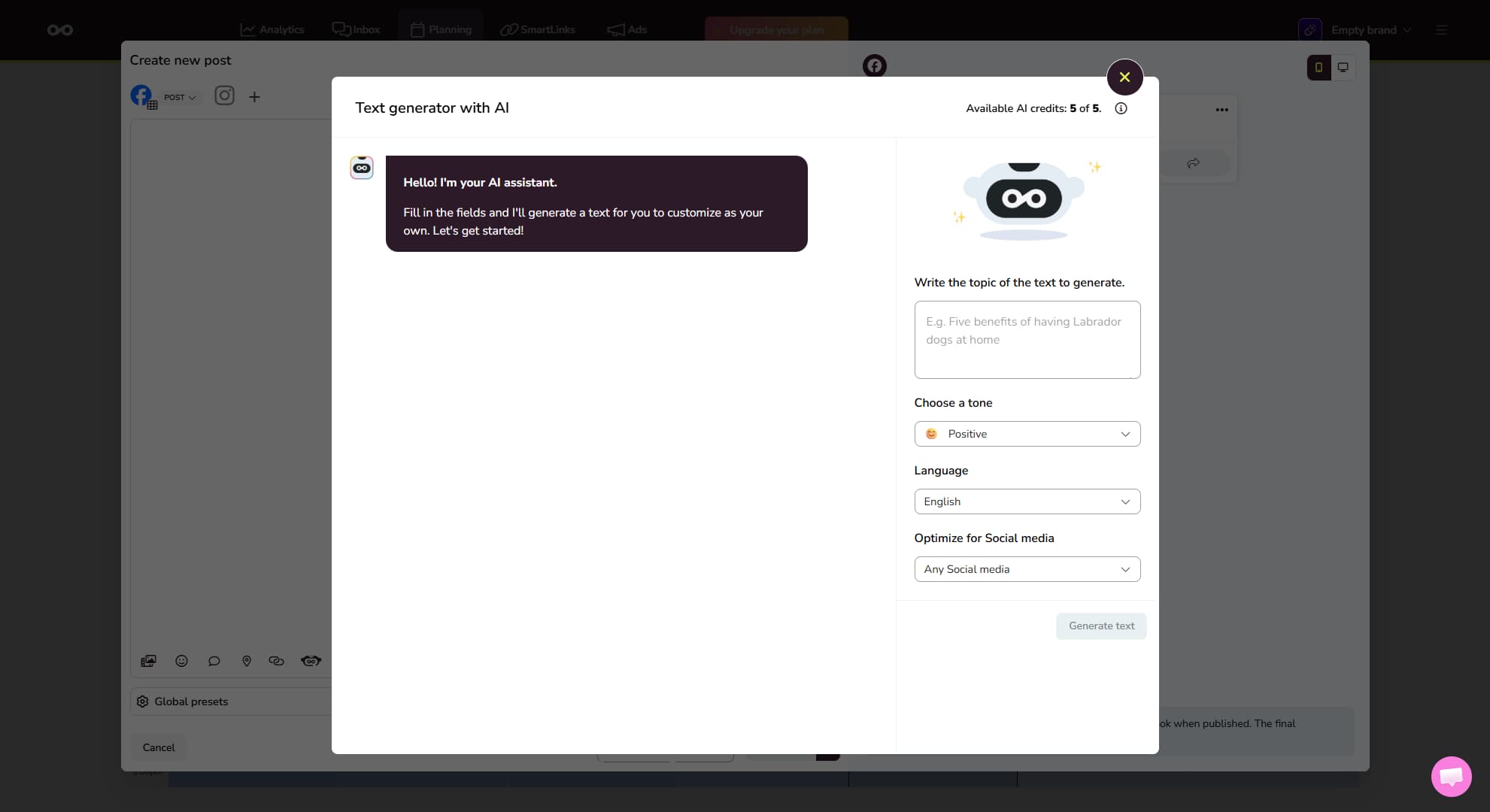 AI capabilities inside Metricool.