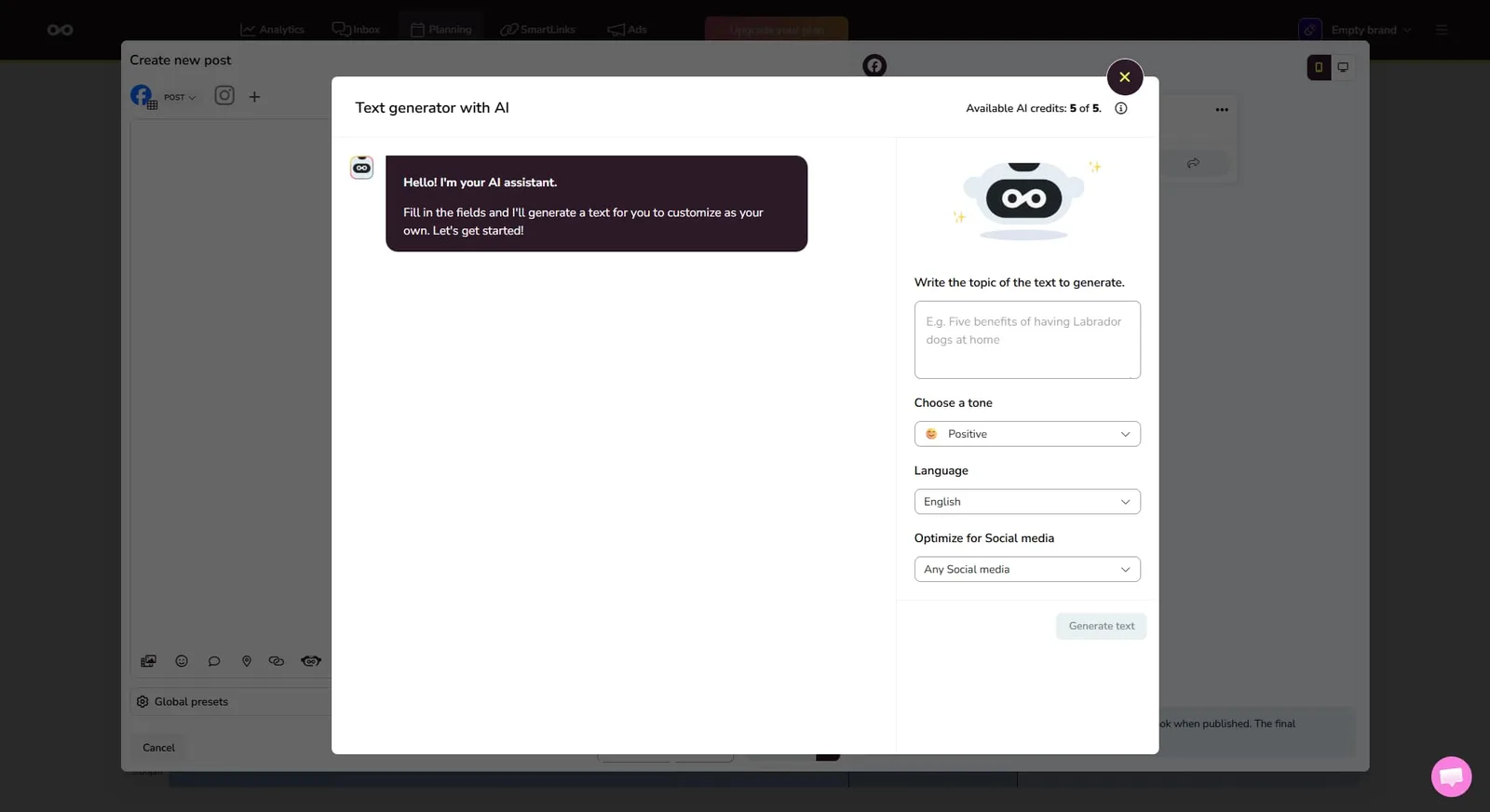 AI capabilities inside Metricool.