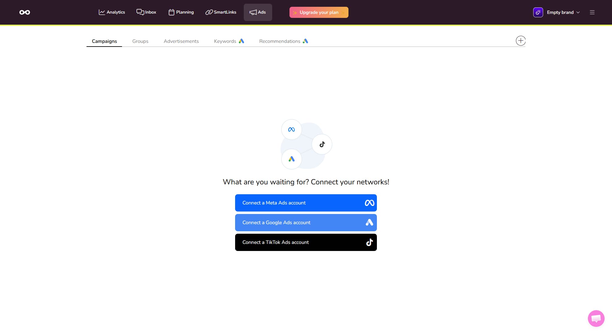 The advertising section inside Metricool.