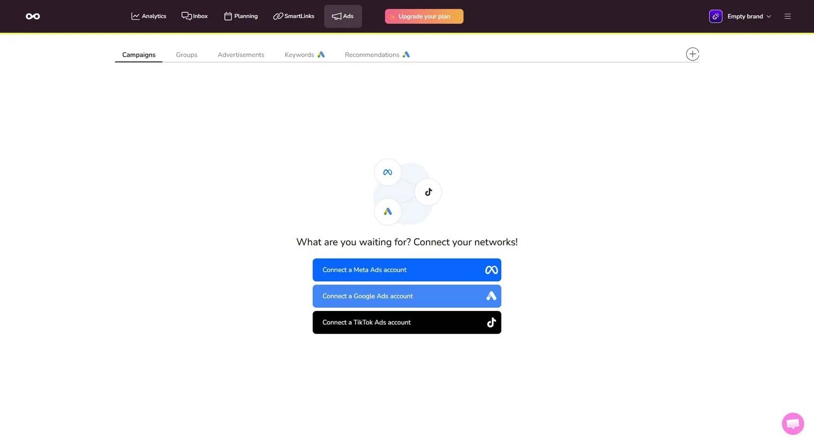 The advertising section inside Metricool.