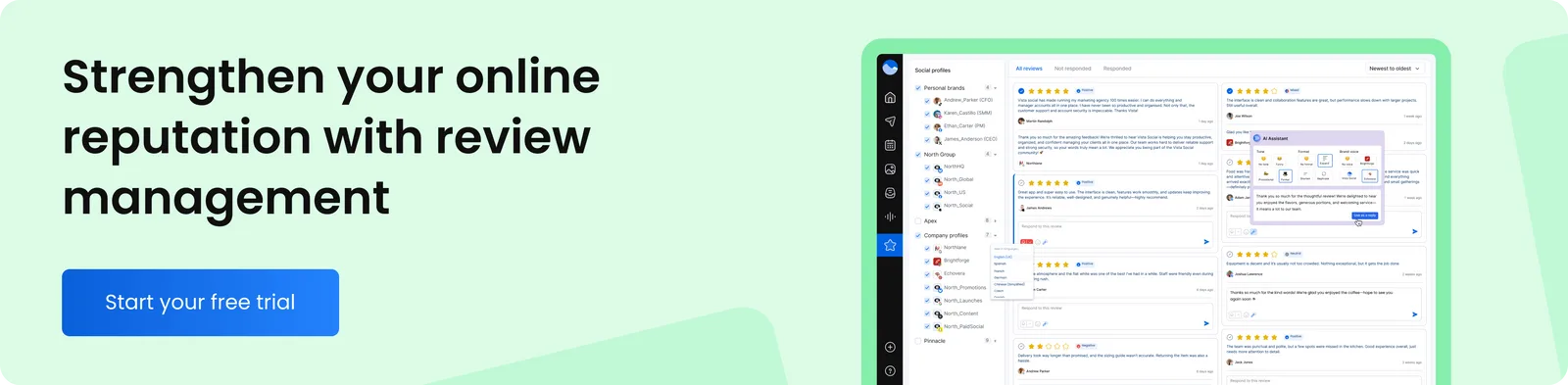 Strengthen your online reputation with Vista Social's review management tools.