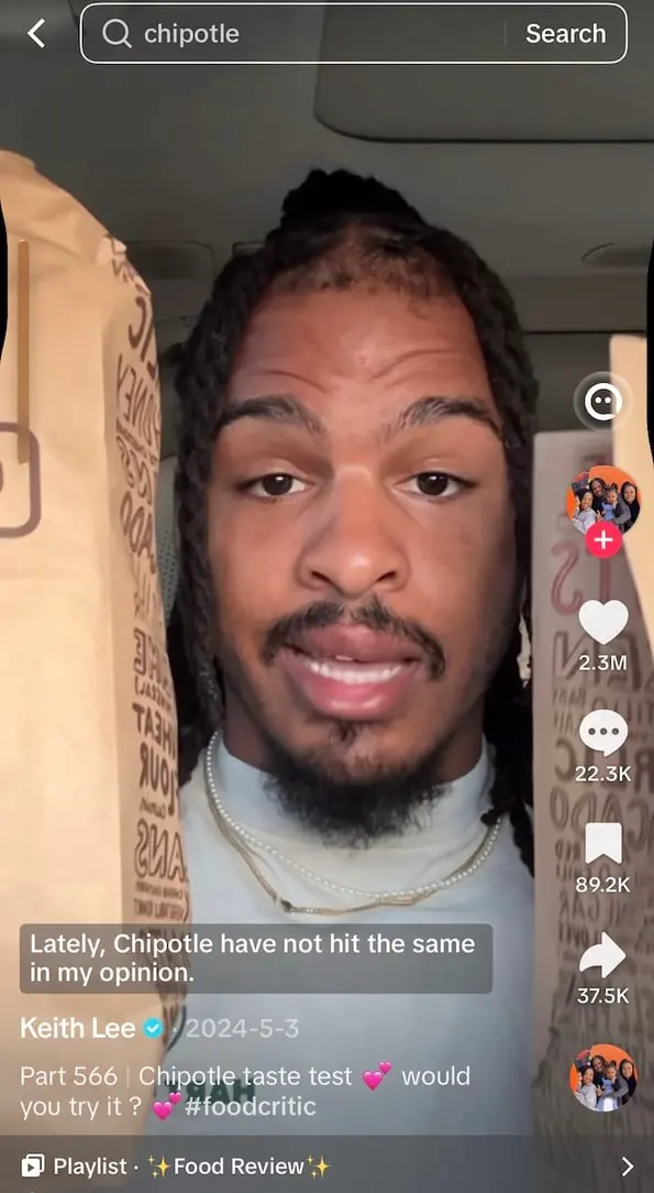 Keith Lee's viral TikTok reviewing Chipotle.