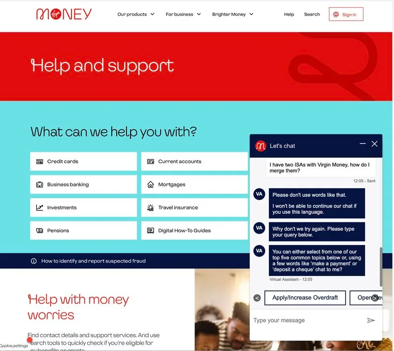 An incident where Virgin Money's chatbot filtered out its own brand name for profanity.
