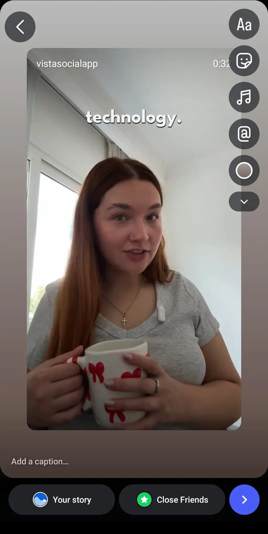 A screenshot of an Instagram Reel being edited and shared as a Story.