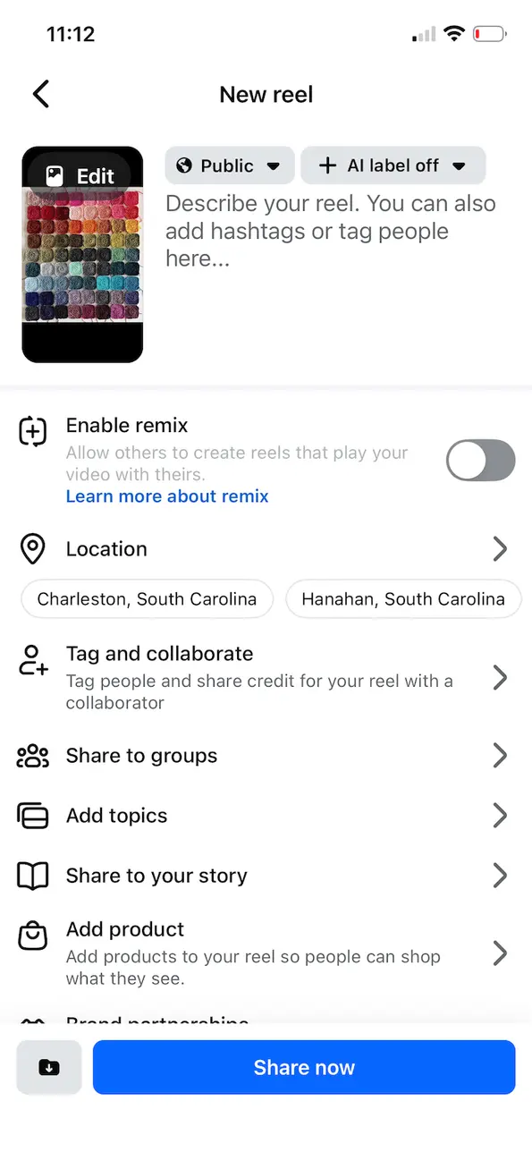A screenshot showing the option to share a new Facebook Reel to a Story simultaneously.