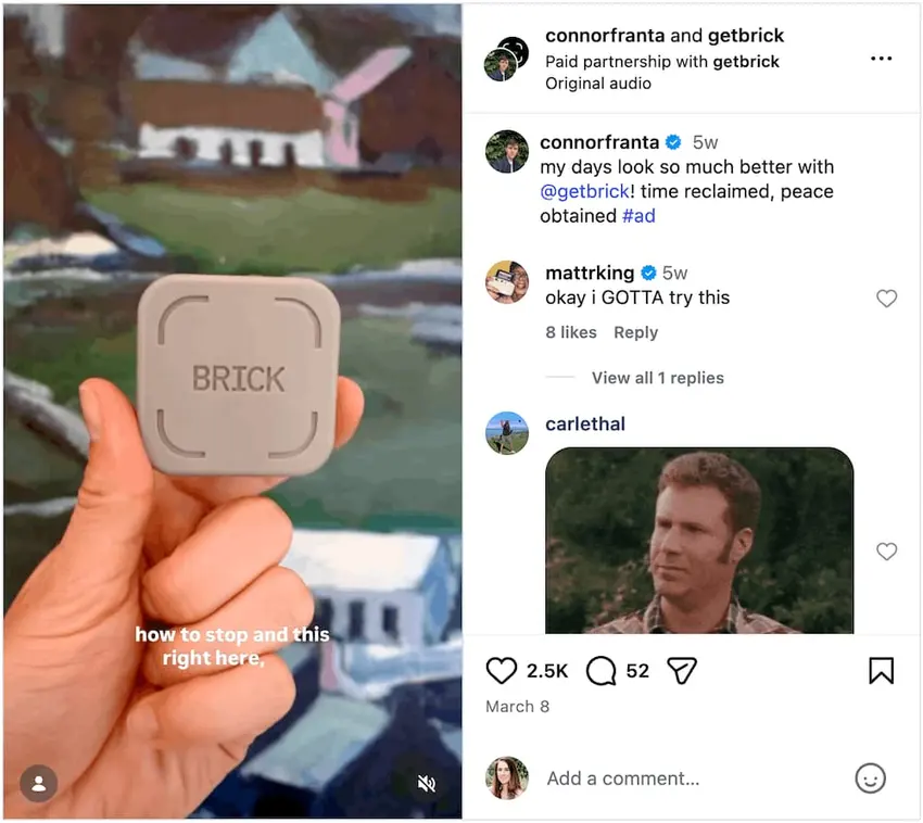 An example of influencer marketing from Brick.