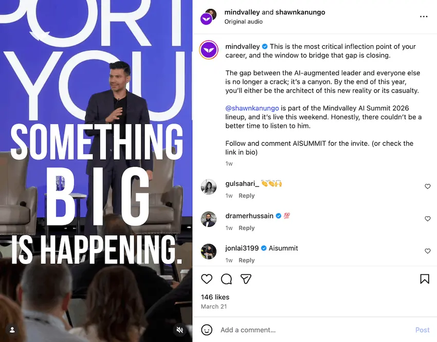 An Instagram DM automation example from Mindvalley.
