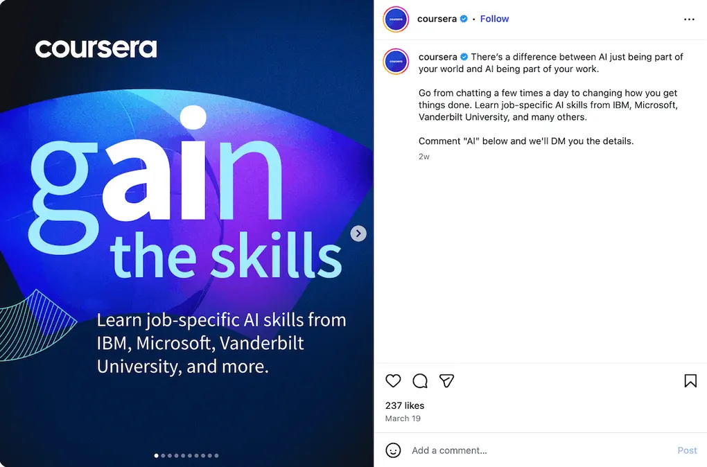 A DM automation example from Coursera.