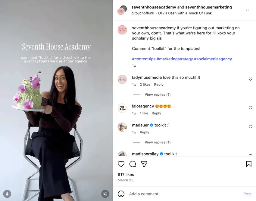 A DM automation example from Seventh House Marketing.