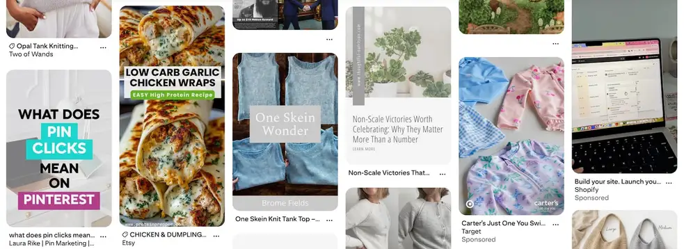 A screenshot of a Pinterest feed with both organic pins and ads.