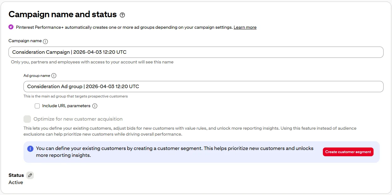 Where to fill out campaign details like name.