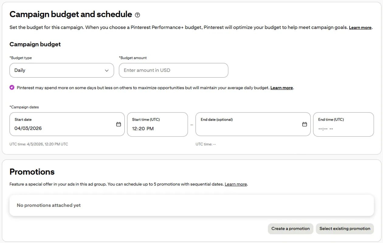 Set your campaign budget and schedule.