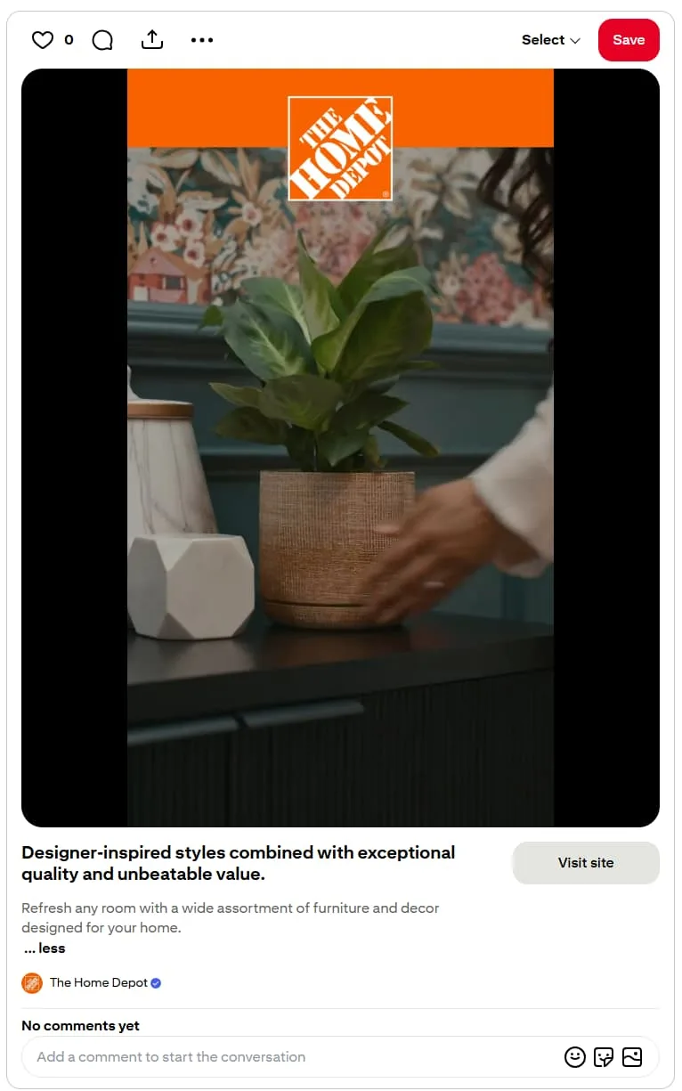 A Pinterest ad example from Home Depot.