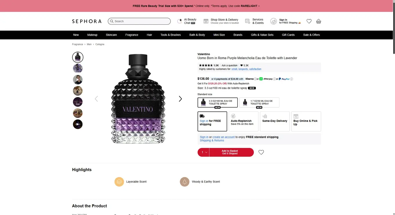 The landing page from a Sephora Pinterest ad.