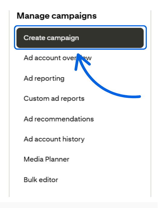 A screenshot showing where to start creating a Pinterest ad campaign.